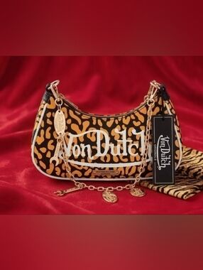 NWT Von Dutch Orange Cheetah Print Shoulder Bag Y2K